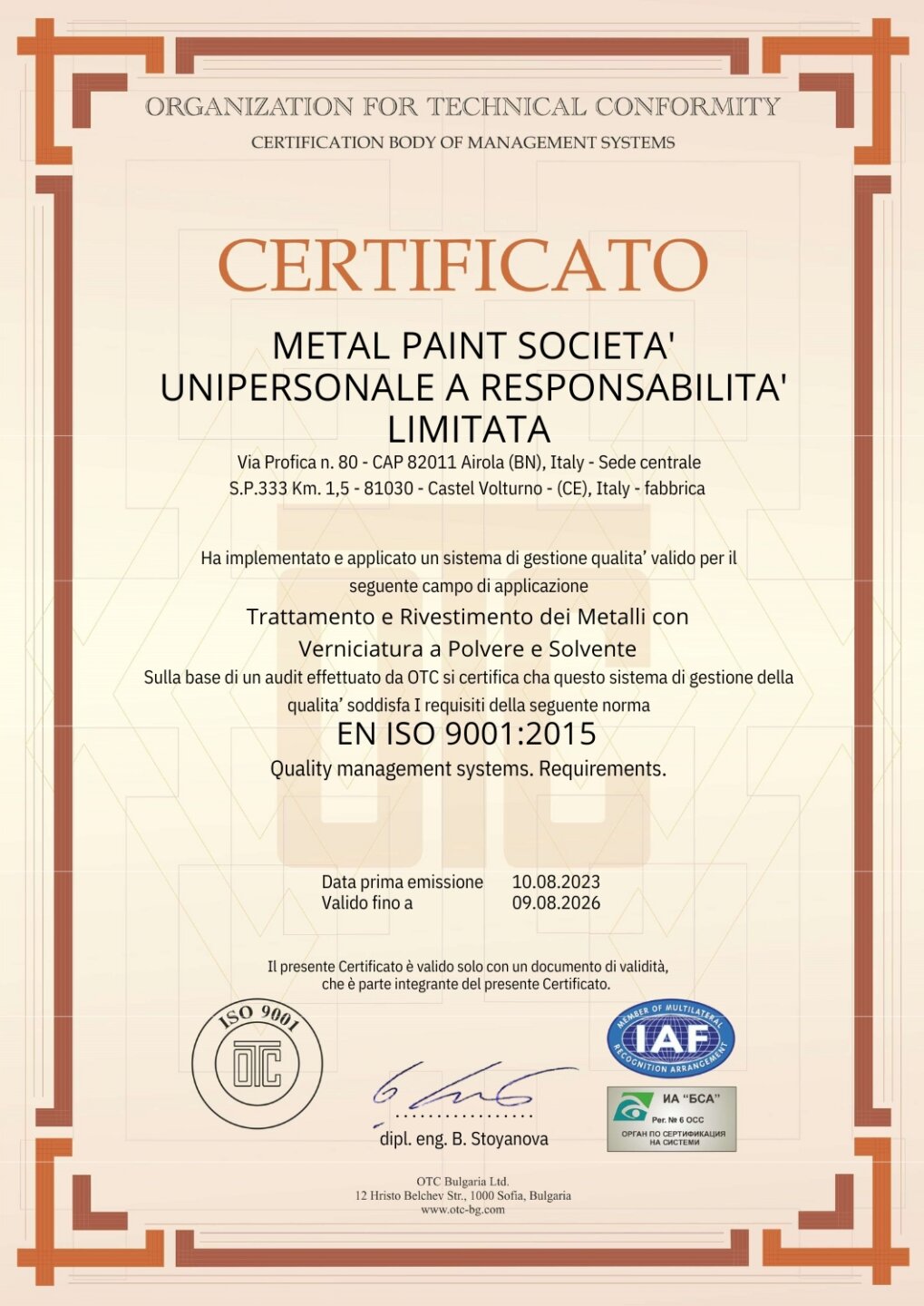 CERTIFICATO ISO 9001:2015